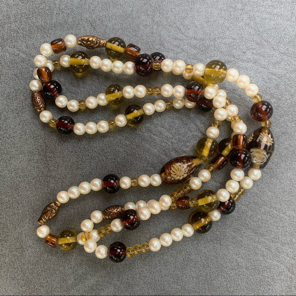 Green, Brown, & Cream Beaded Necklace